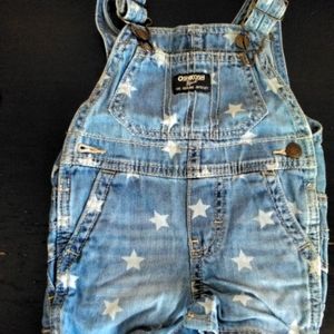 OshKosh Denim Jean White Stars Shorts Overalls Unisex Sz 6 months